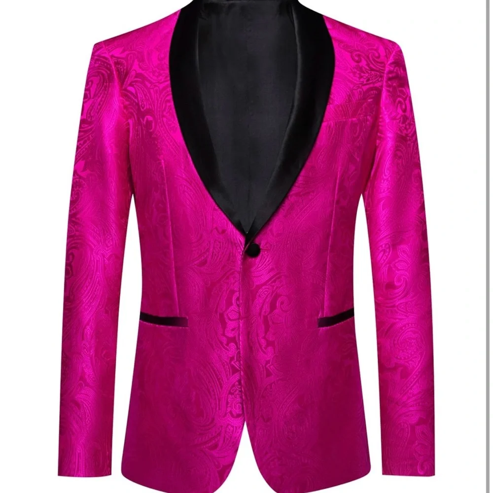 Barry Wang Sport Coat with Black Lapels and Tailored Fit - Picture 1 of 5